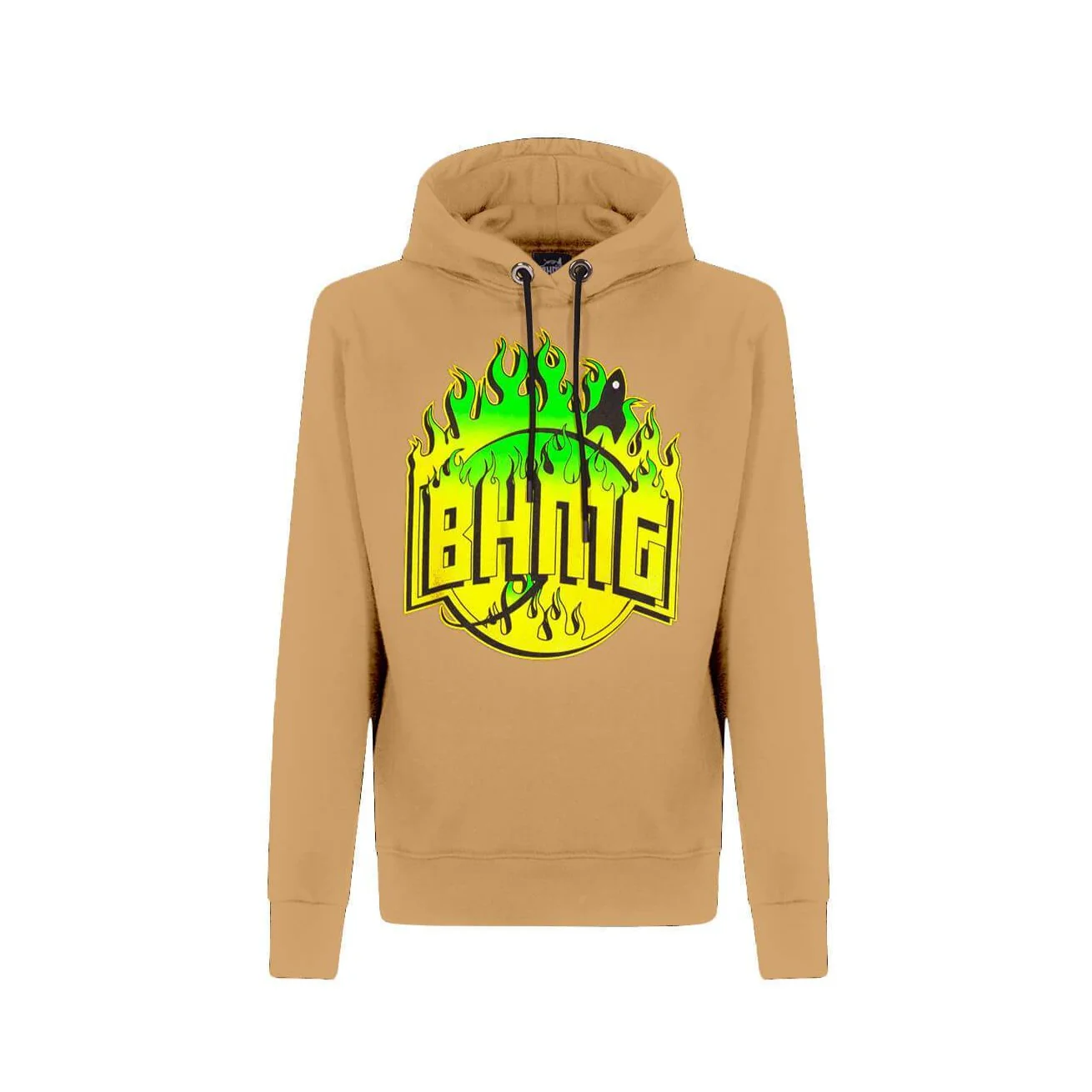 Sfera Ebbasta felpa BHMG con cappuccio stampa fiamma fango/verde fluo - immagine 3