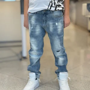 ICON - Jeans lavaggio chiaro con logo sul retro bambino