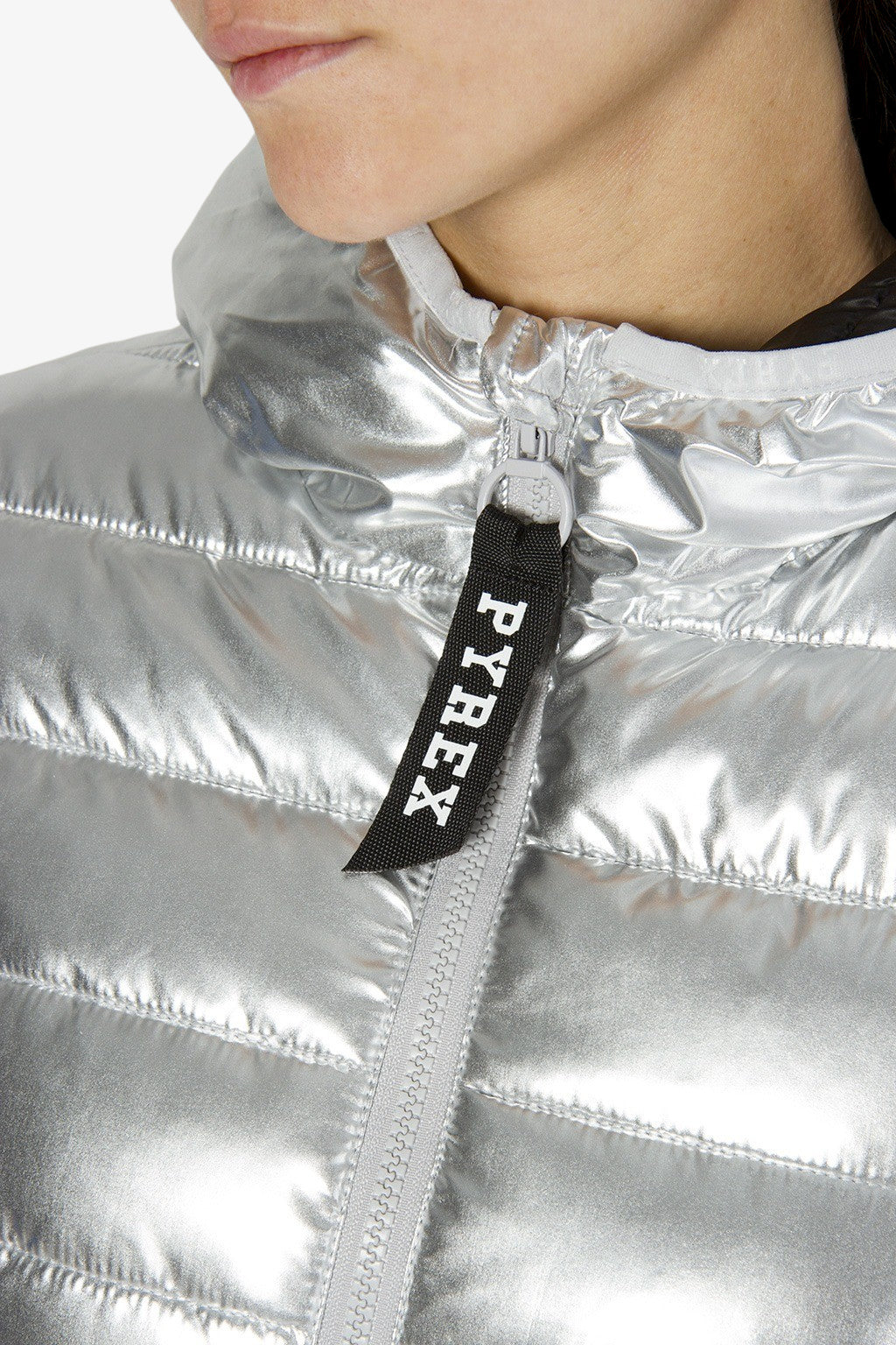 Piumino donna PYREX zip con cappuccio argento - immagine 5