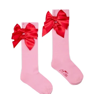 A-DEE - Calza rosa con fiocco rosso bambina