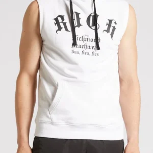 Felpa smanicata RICHMOND cappuccio stampa bianco