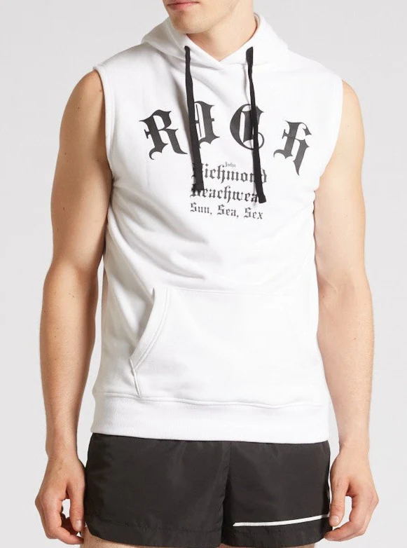 Felpa smanicata RICHMOND cappuccio stampa bianco - immagine 2