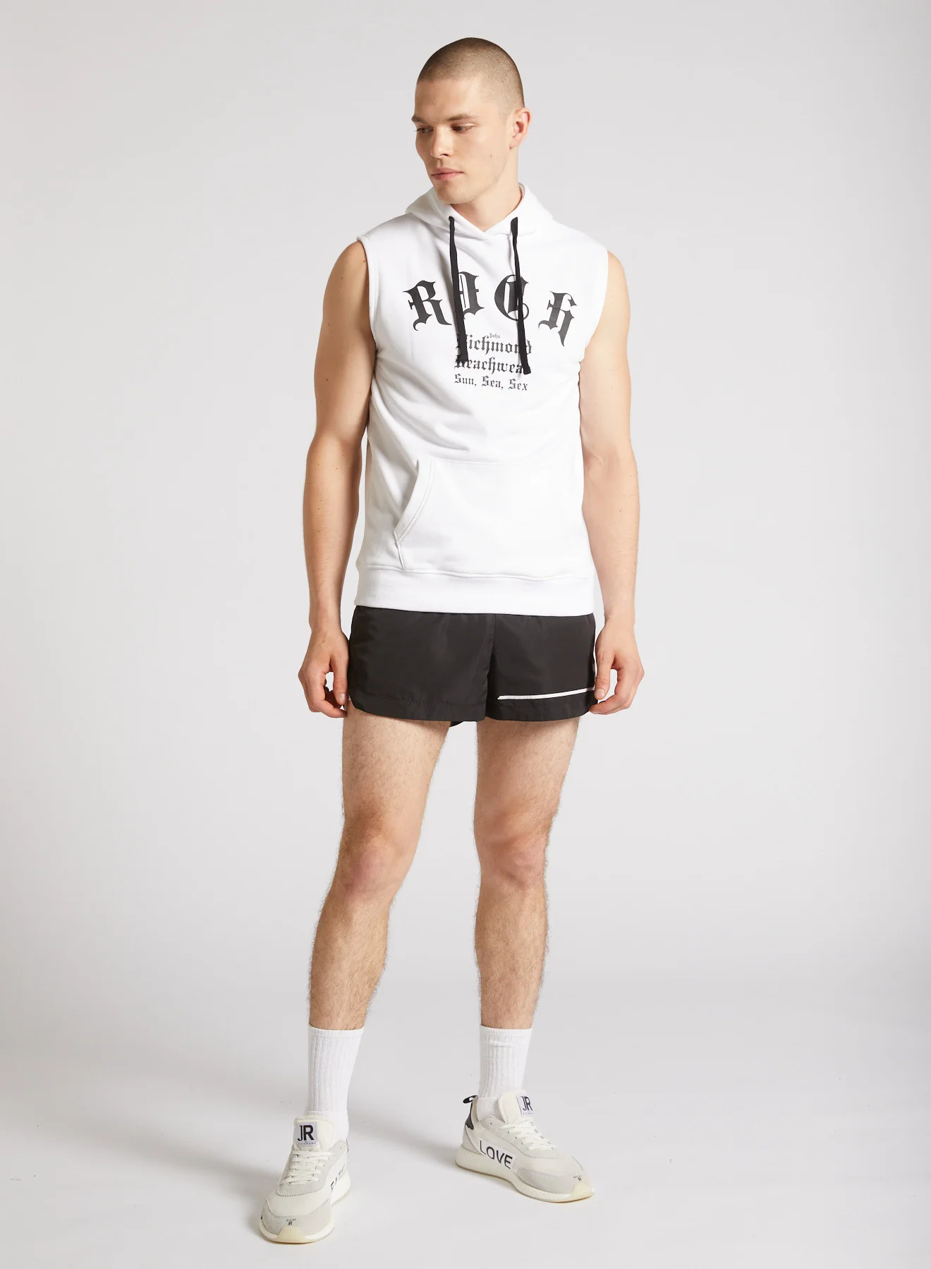 Felpa smanicata RICHMOND cappuccio stampa bianco - immagine 5