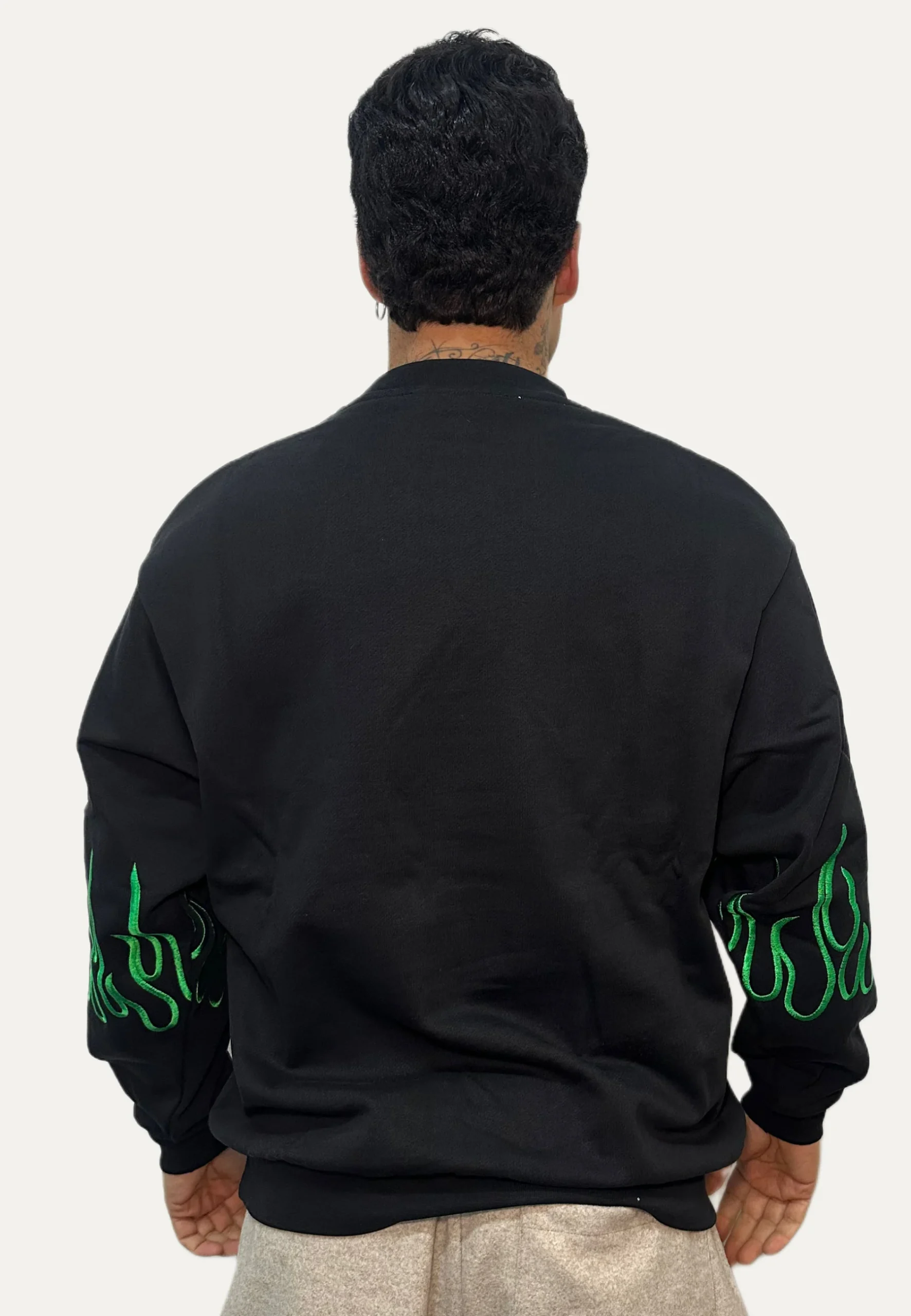 Felpa VISION OF SUPER nera con fiamme verdi ricamate - immagine 3