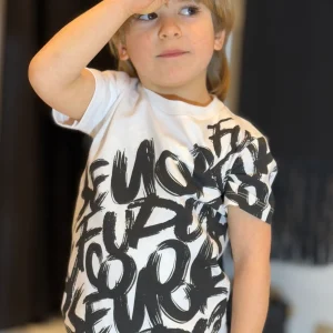 NEVER TOO - T-shirt bianca con stampa nera bambino
