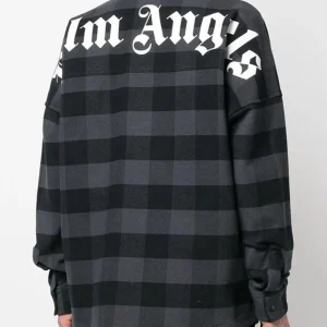 Camicia PALM ANGELS oversize a quadri logo sul retro nera