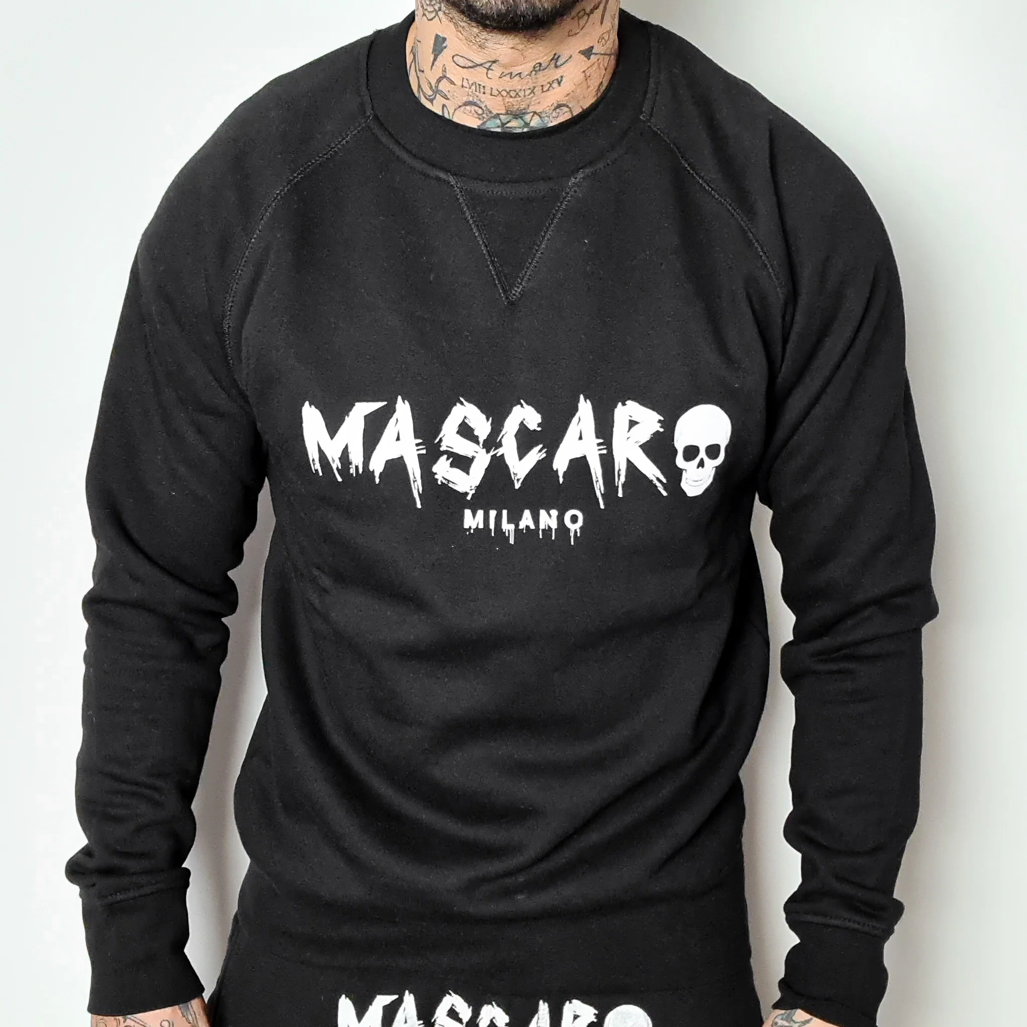Felpa MASCARO girocollo stampa Skull nera
