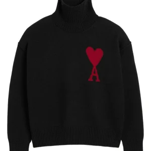 Maglione AMI Paris lana collo alto logo de coeur nero