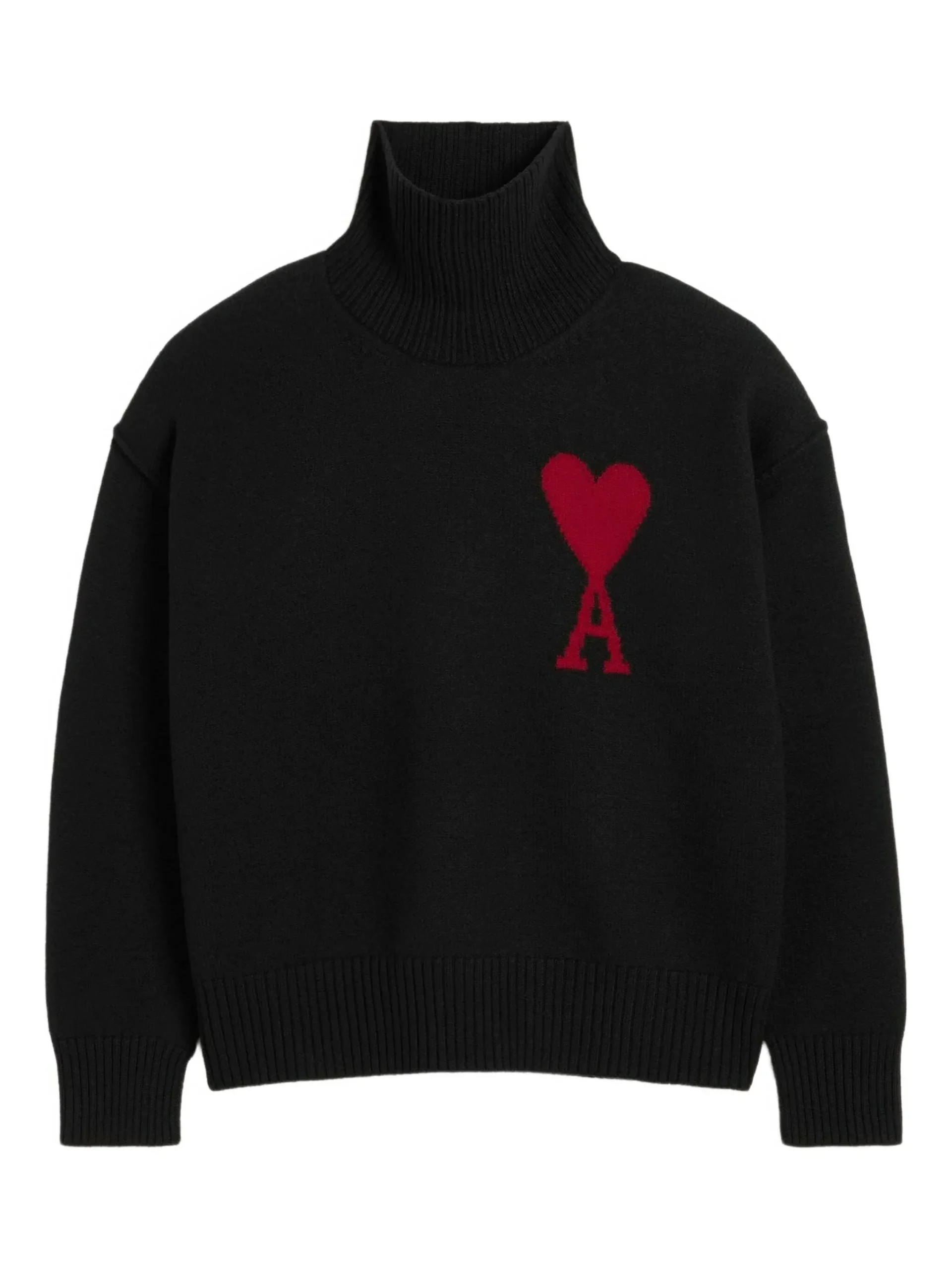 Maglione AMI Paris lana collo alto logo de coeur nero