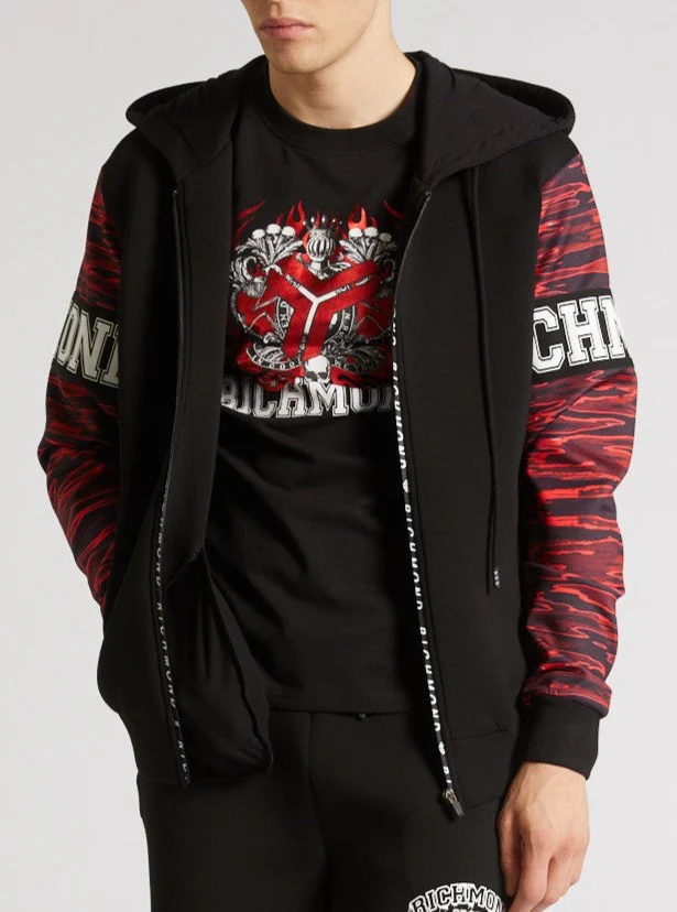 Felpa in viscosa RICHMOND chiusura zip con cappuccio nero - immagine 3