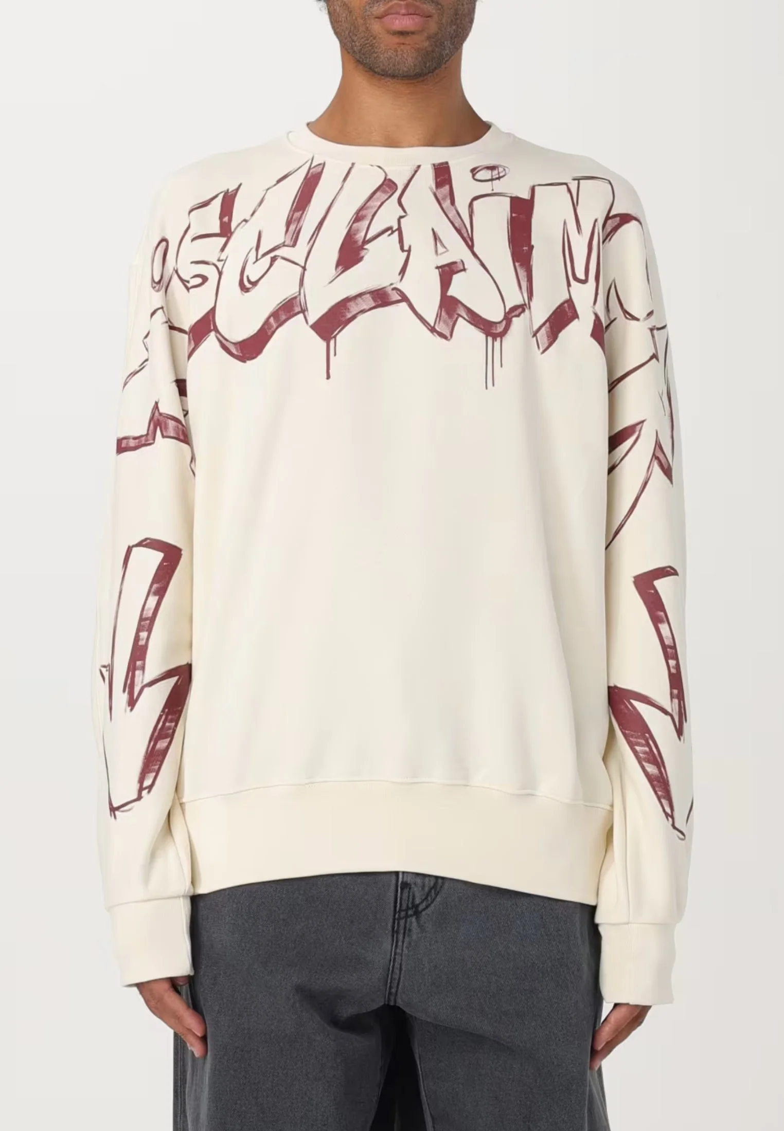 Felpa DISCLAIMER con stampa logo latte/bordeaux - immagine 2