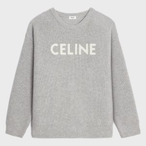 Maglione CELINE in lana oversize con applicazione logo grigio