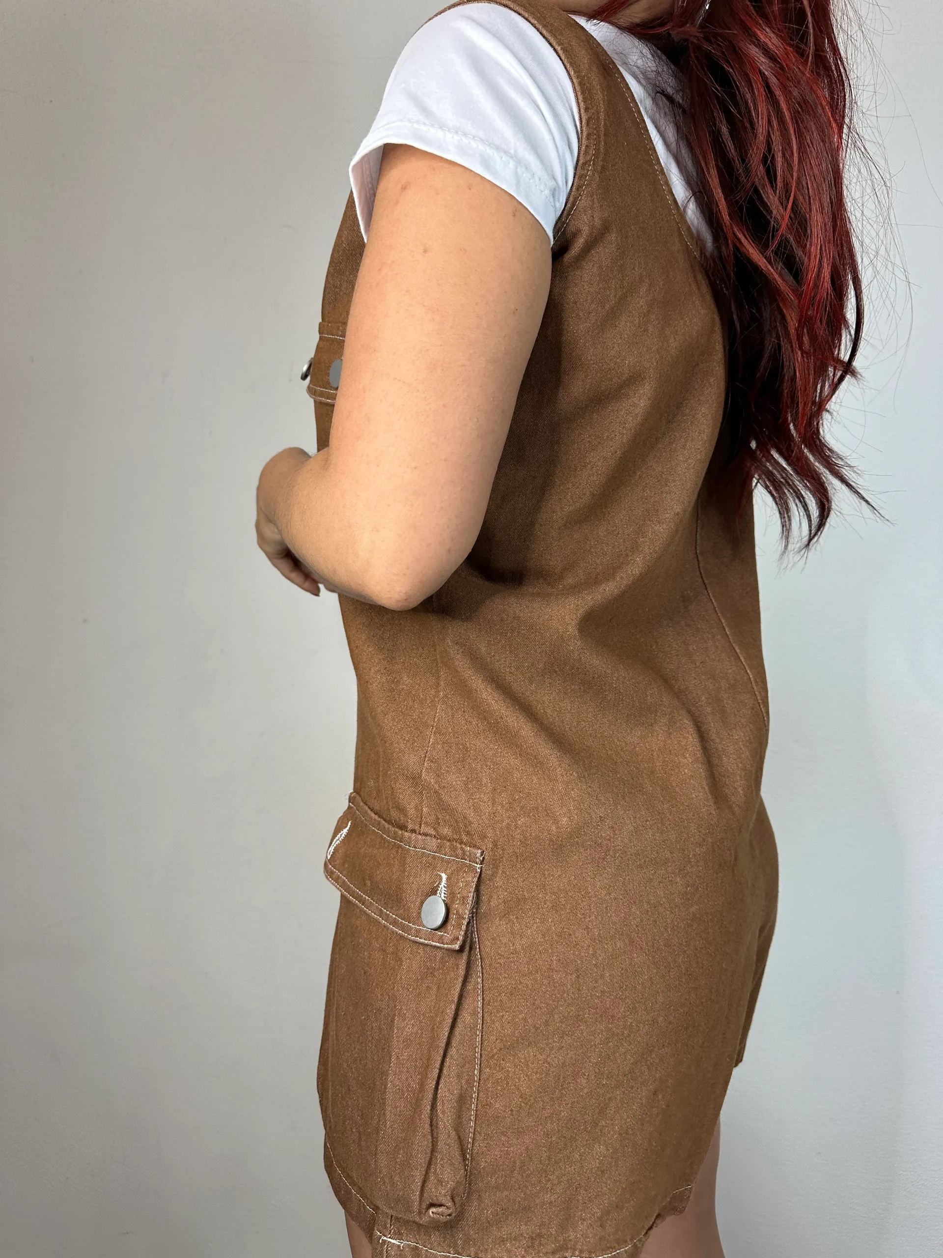 SALOPETTE IN JEANS MARRONE - immagine 4