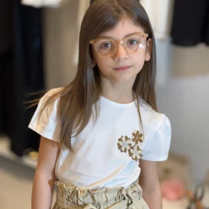 JANICE - T-shirt bianca con fiori panna bambina