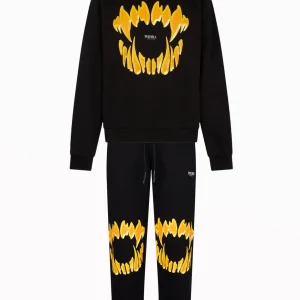 Completo tuta PHOBIA felpa girocollo + pantalone stampa bocca nero arancio
