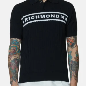 Maglia Polo JOHN RICHMOND a costine stampa blue navy