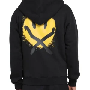 Felpa RICHMOND X cappuccio con zip stampa smile nera