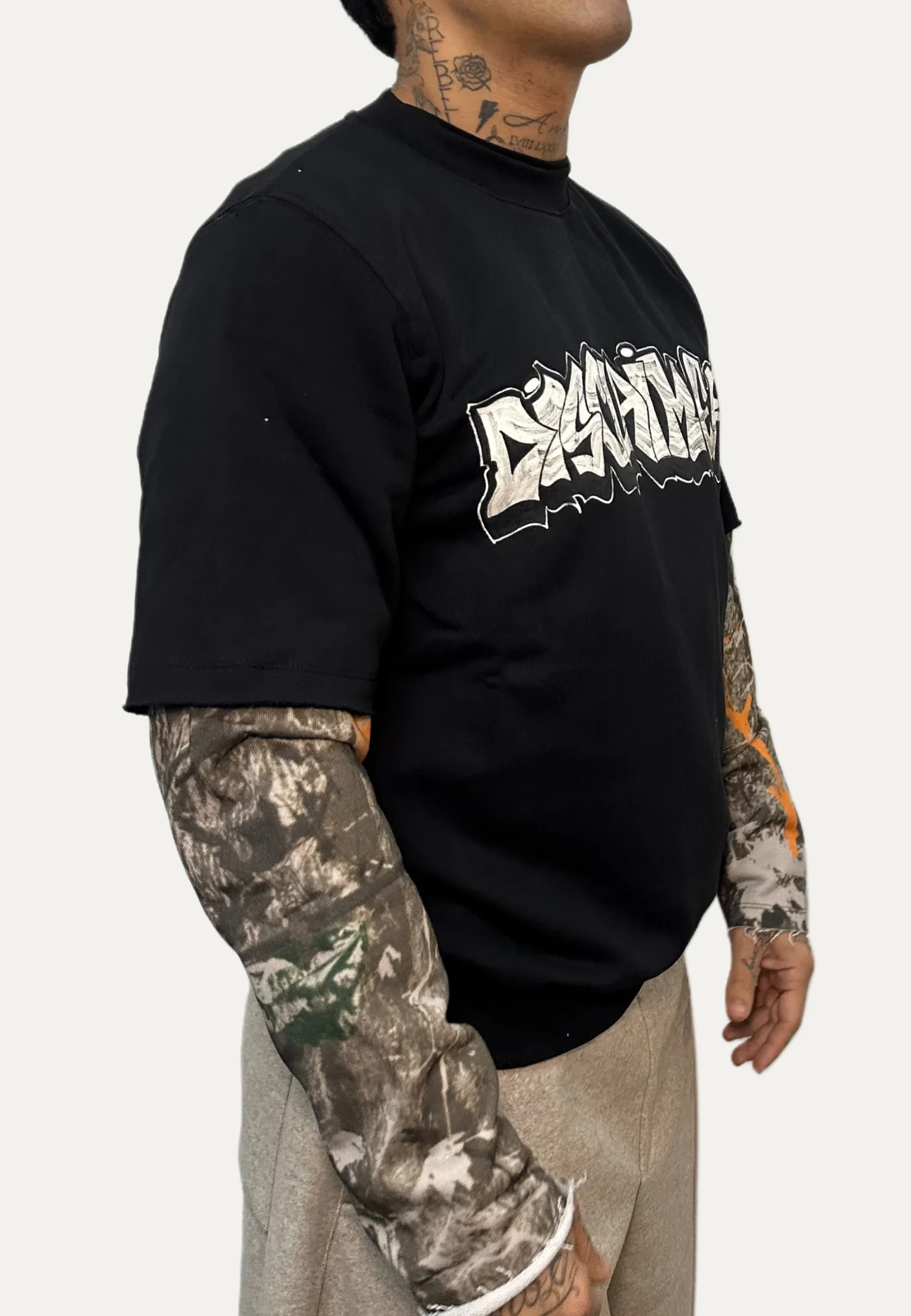 Maglia in felpa DISCLAIMER double-layer stampa logo nera - immagine 4