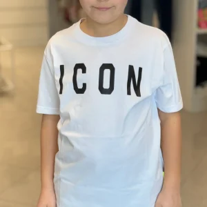ICON - T-shirt bianca con logo nero bambino