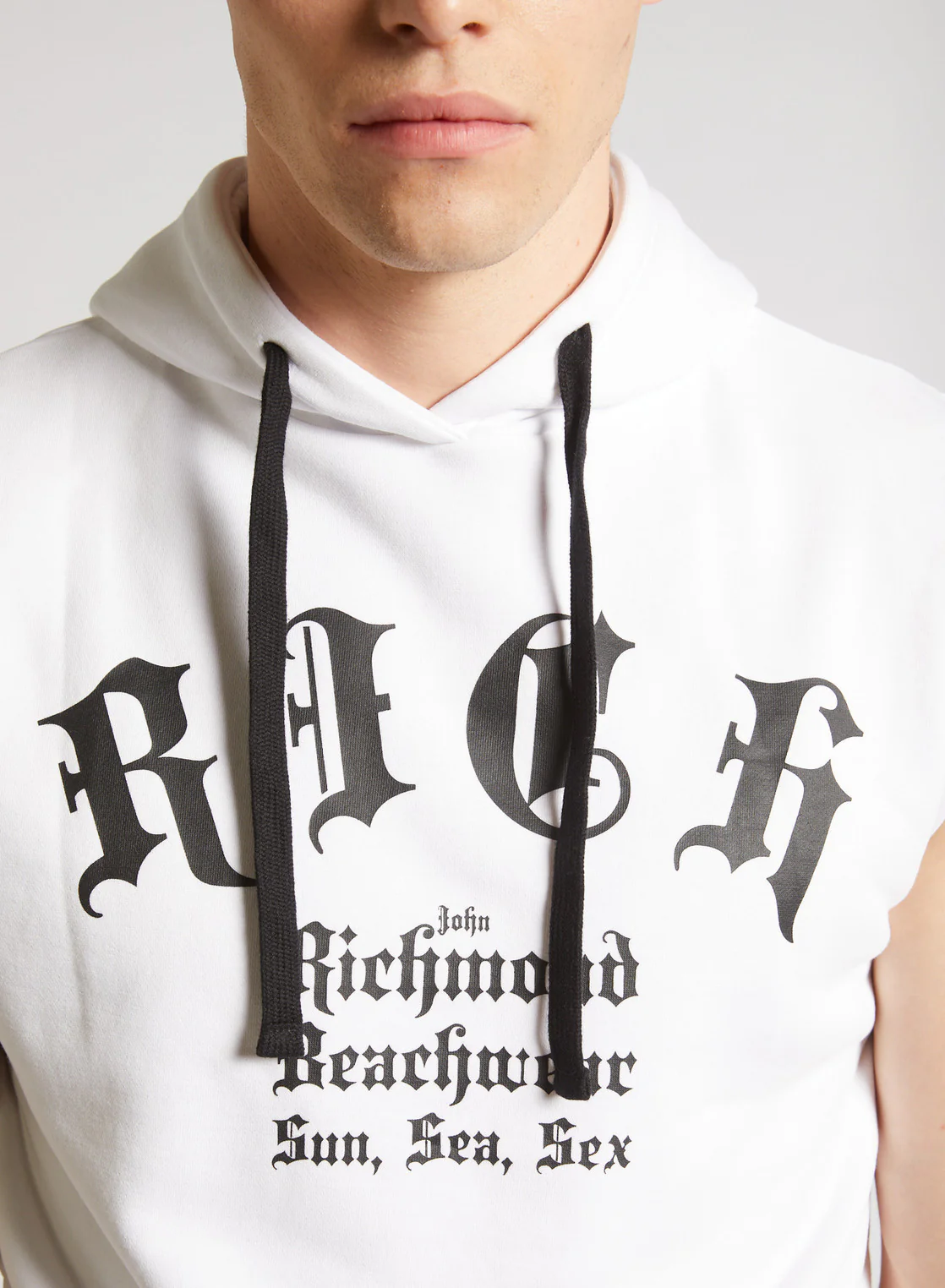 Felpa smanicata RICHMOND cappuccio stampa bianco - immagine 4