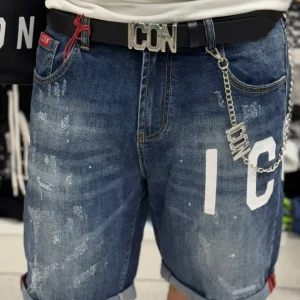 ICON - Bermuda in denim con logo bianco uomo