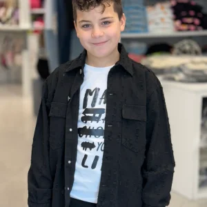 NEVER TOO - Camicia nera in denim effetto strappato bambino