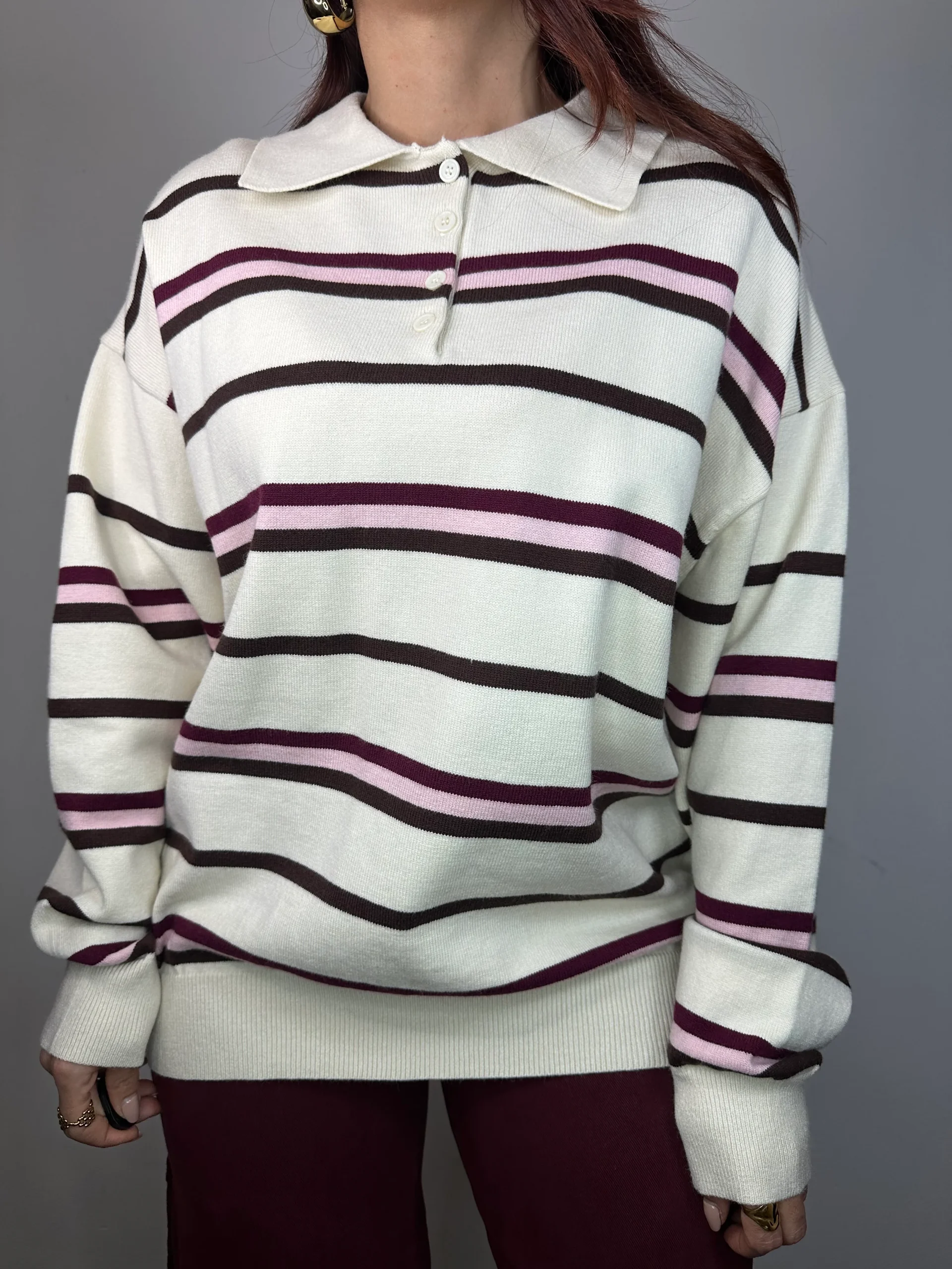 POLO A RIGHE ROSA E WINE - immagine 5