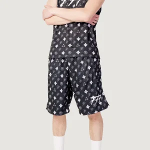 Tony Effe Completino estivo TRIPLOSETTE 777 canotta + bermuda in rete stampa microfile nero