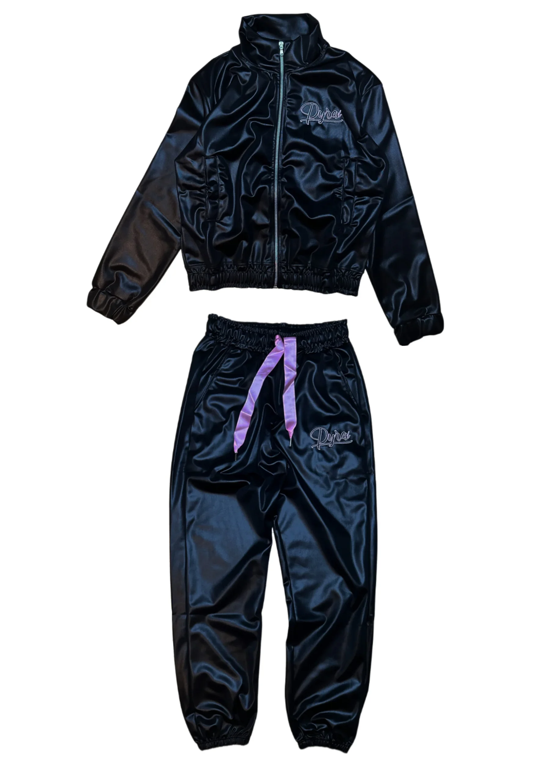 Completo tuta donna in acetato PYREX felpa zip cappuccio + pantalone ricamo logo nero