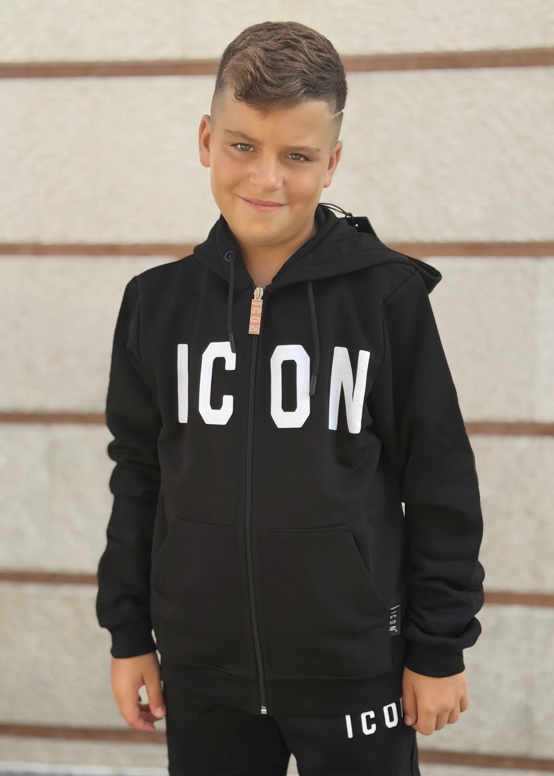 ICON - Felpa con zip e cappuccio con maxi logo bambino - immagine 3