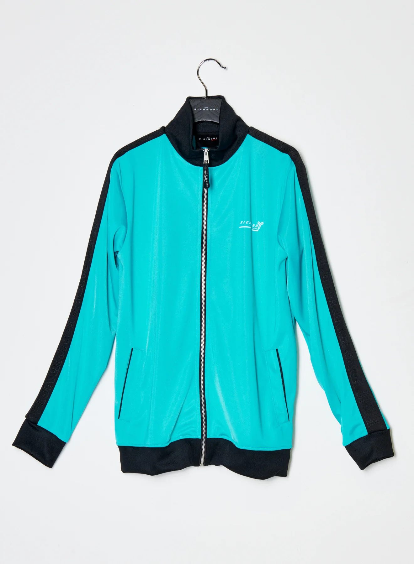 Felpa in acetato JOHN RICHMOND chiusura zip bande laterali blu bird - immagine 2