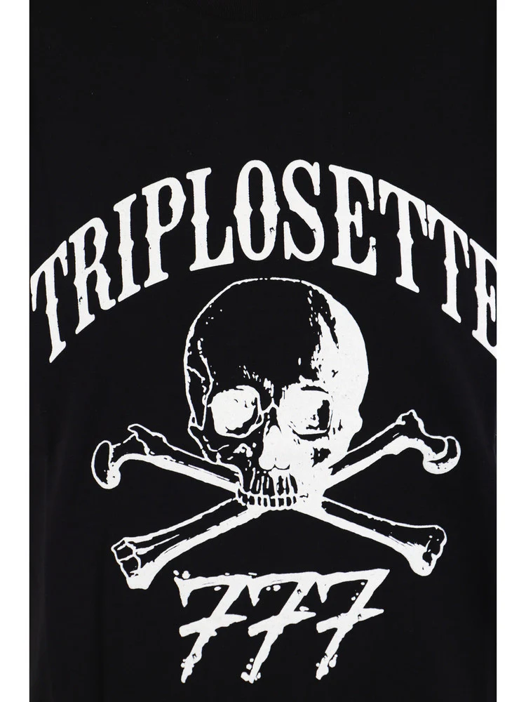 Tony Effe Completino estivo TRIPLOSETTE 777 t-shirt + bermuda stampa teschio nero - immagine 8