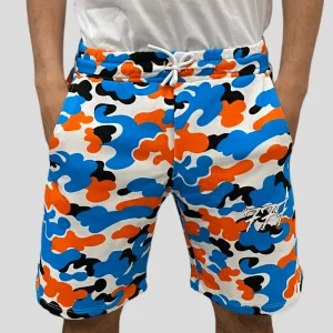 Tony Effe Bermuda TRIPLOSETTE 777 in cotone camouflage celeste/arancio