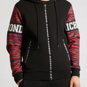 Felpa in viscosa RICHMOND chiusura zip con cappuccio nero