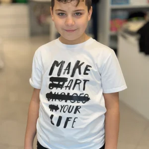 NEVER TOO - T-shirt bianca con stampa nera bambino