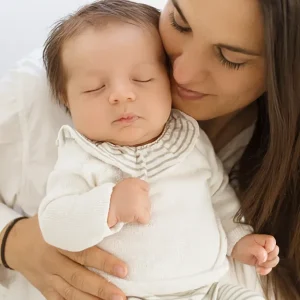 Completo Neonato 2 Pezzi con Maglioncino in Maglia e Ghettina a Righe