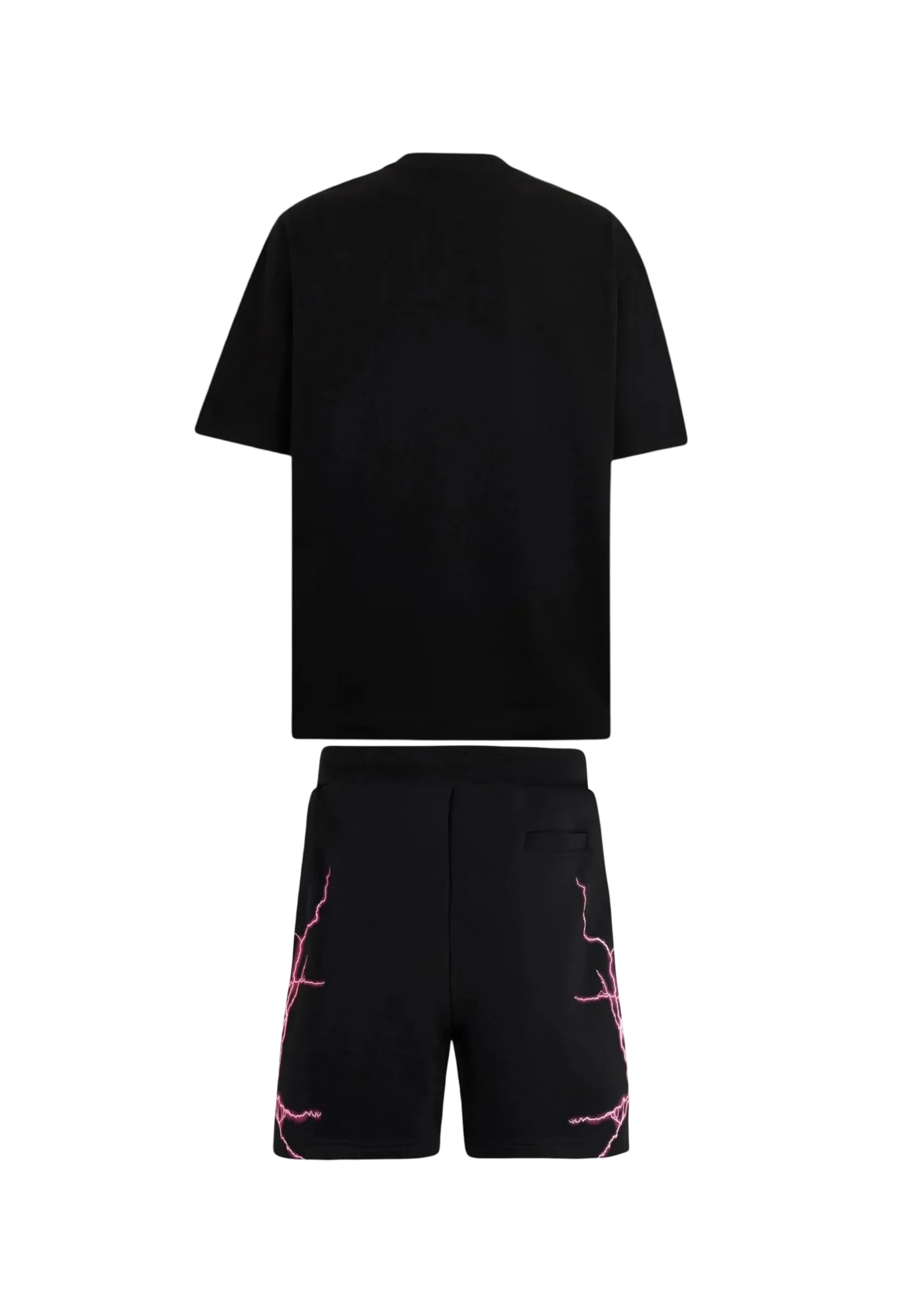 Completo estivo PHOBIA ARCHIVE t-shirt + pantaloncino fulmini laterali rosa nero - immagine 3