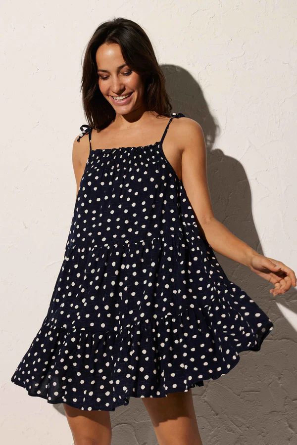 ABITO CORTO DA SPIAGGIA CON SPALLINE ANNODATE NAVY