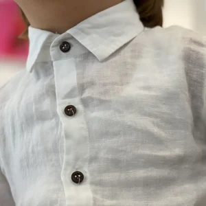 NEVER TOO - Camicia in lino con bottoni marroni bambino