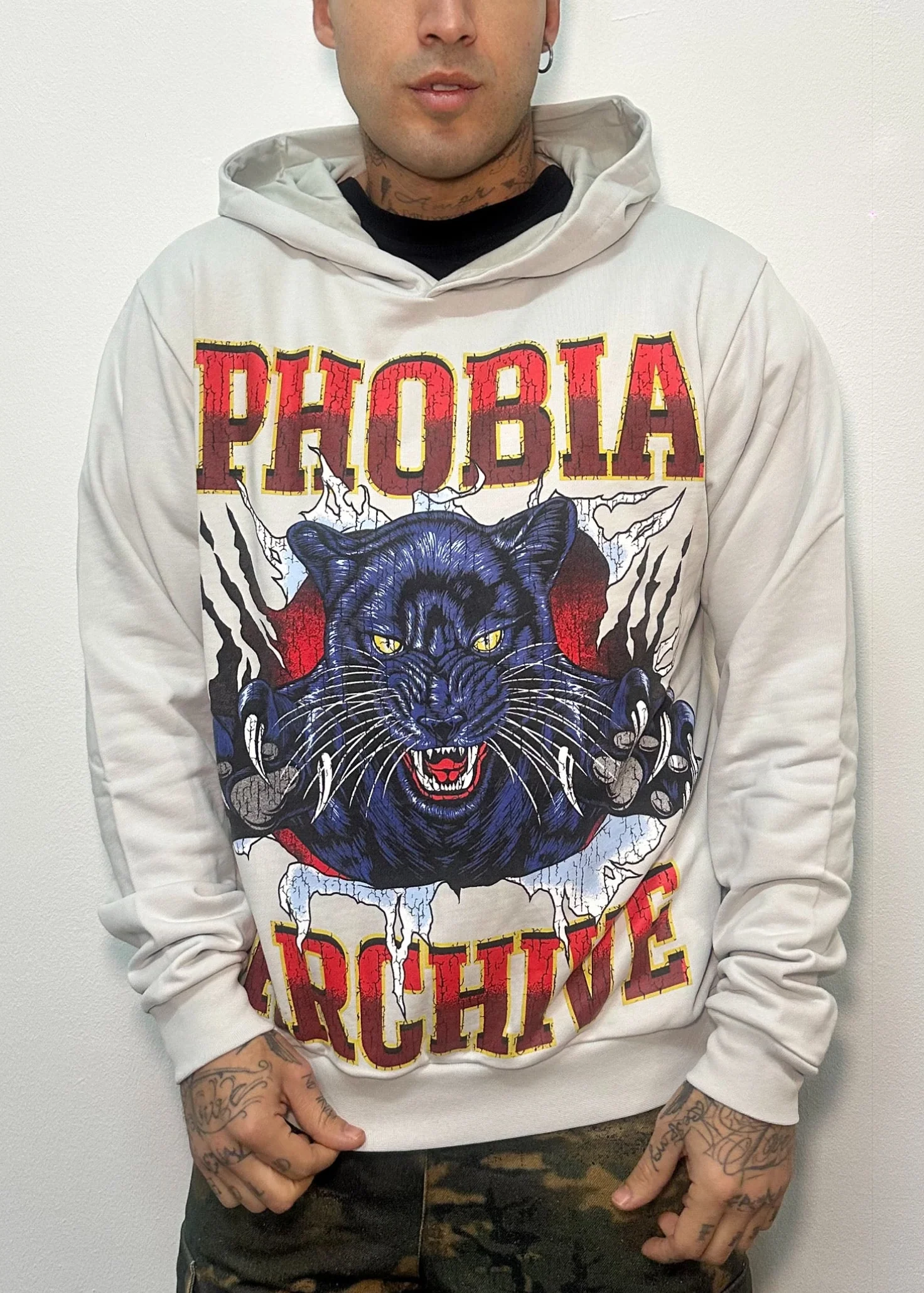 Felpa PHOBIA cappuccio graphic Panther grey - immagine 2