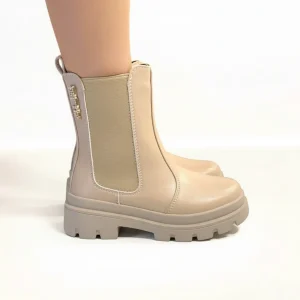 4US BY CESARE PACIOTTI - Stivaletto beige con logo in strass oro
