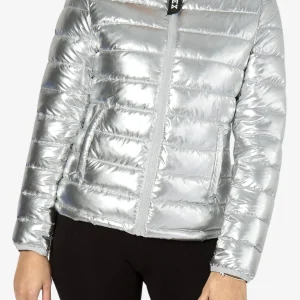 Piumino donna PYREX zip con cappuccio argento