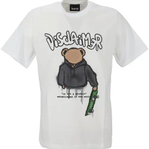T-shirt DISCLAIMER stampa bear bianca