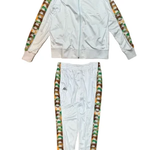 Completo tuta KAPPA 222 Banda giacca + pantalone graphiktape bianco/ verde erba/marrone tabacco