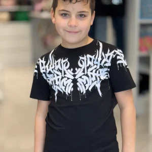 NEVER TOO - T-shirt nera con stampa bianca bambino