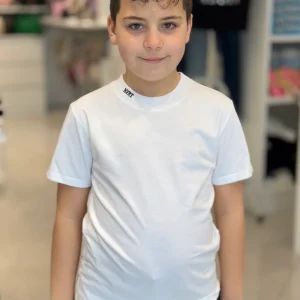 NEVER TOO - T-shirt bianca con logo sul collo bambino