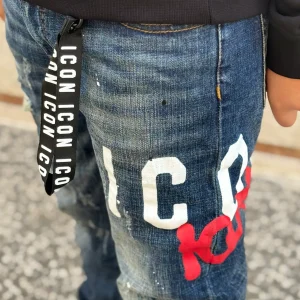 ICON - Jeans con logo bianco e rosso bambino
