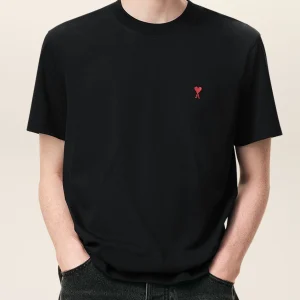 T-shirt AMI Paris logo ricamato de coeur nera
