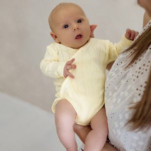 Body incrociato a manica lunga in maglia traforato100% cotone neonato
