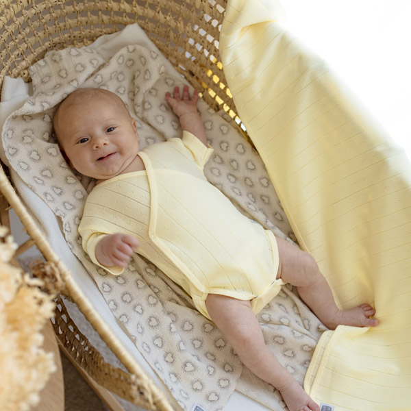 Body incrociato a maniche corte in maglia traforato 100% cotone neonato - immagine 2